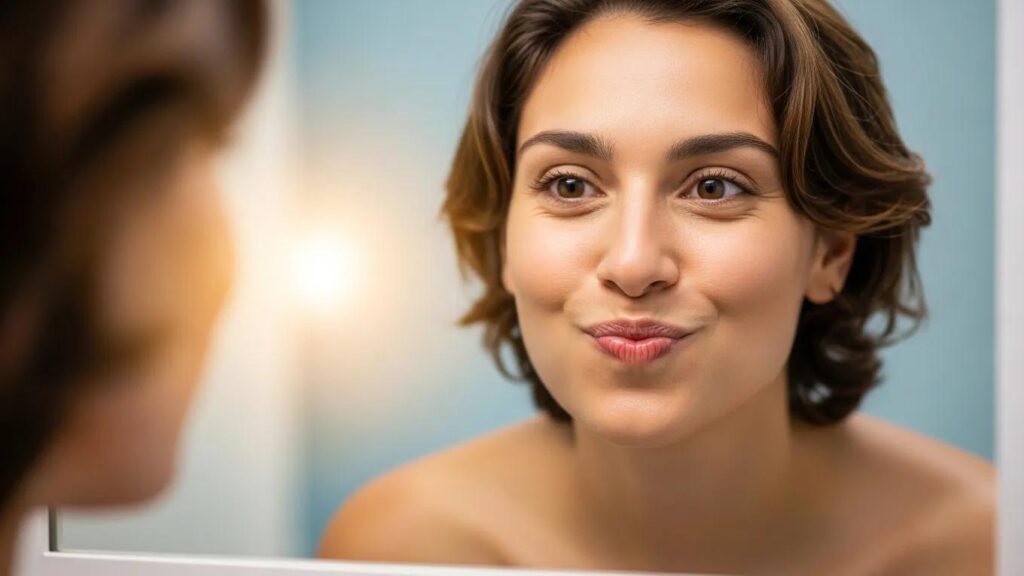 individual-smiling-while-practicing-mouth-exercises-in-front-of-a-mirror-for-better-sleep
